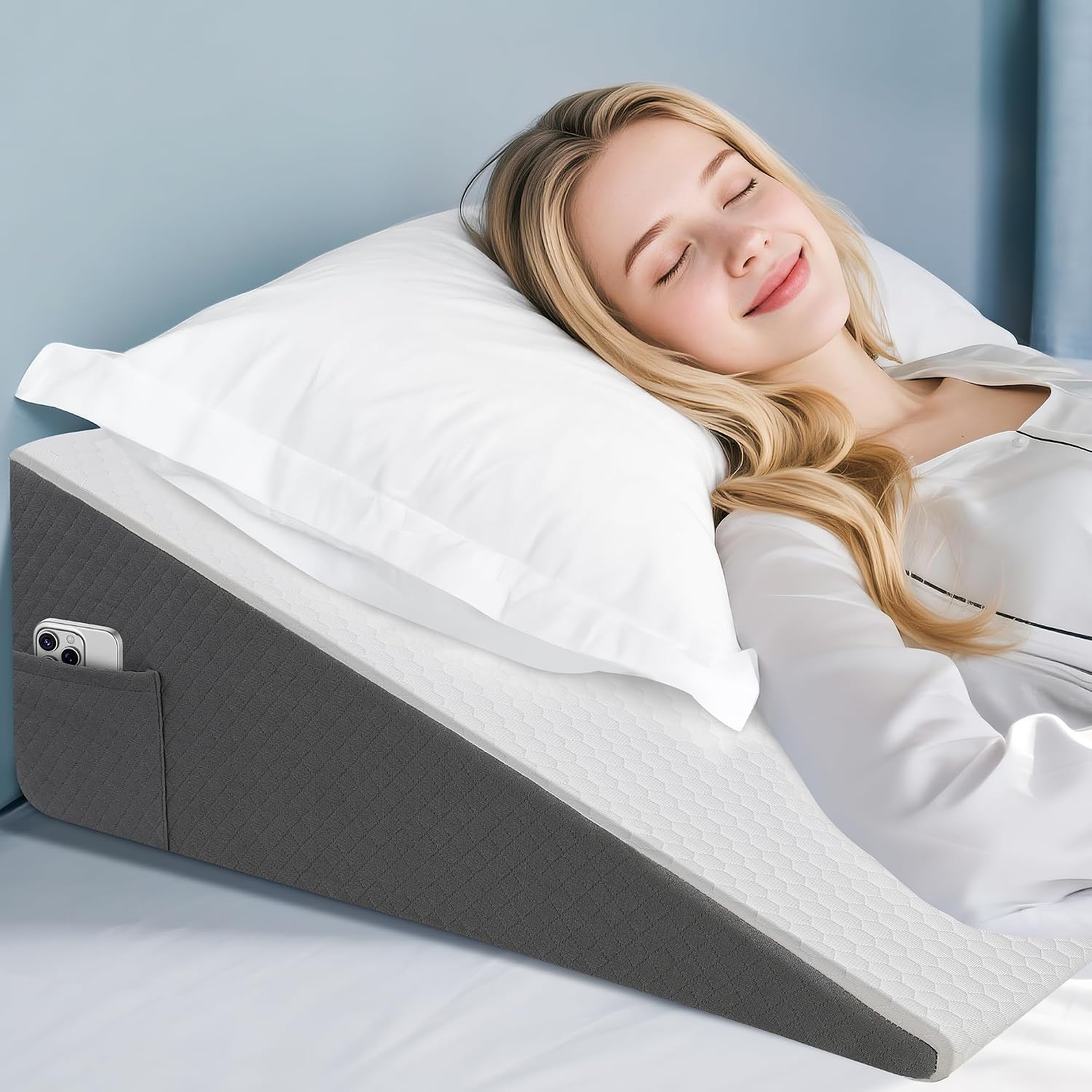 DiffPacky Sleeping Bed Wedge Pillow for Adults Seniors, 10 inch Cooling Memory Foam Incline Pillow Wedge for Head, Neck & Back Suppo…