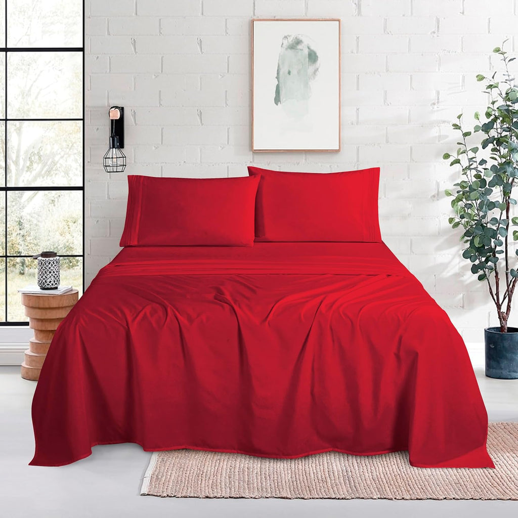 MocassiLuxuryBedding Mocassi Queen Size 4-Piece Bed Sheet Set - 1800 Hotel Quality Microfiber 18-24 Inches Extra Deep Pocket Fitted Sheet-…