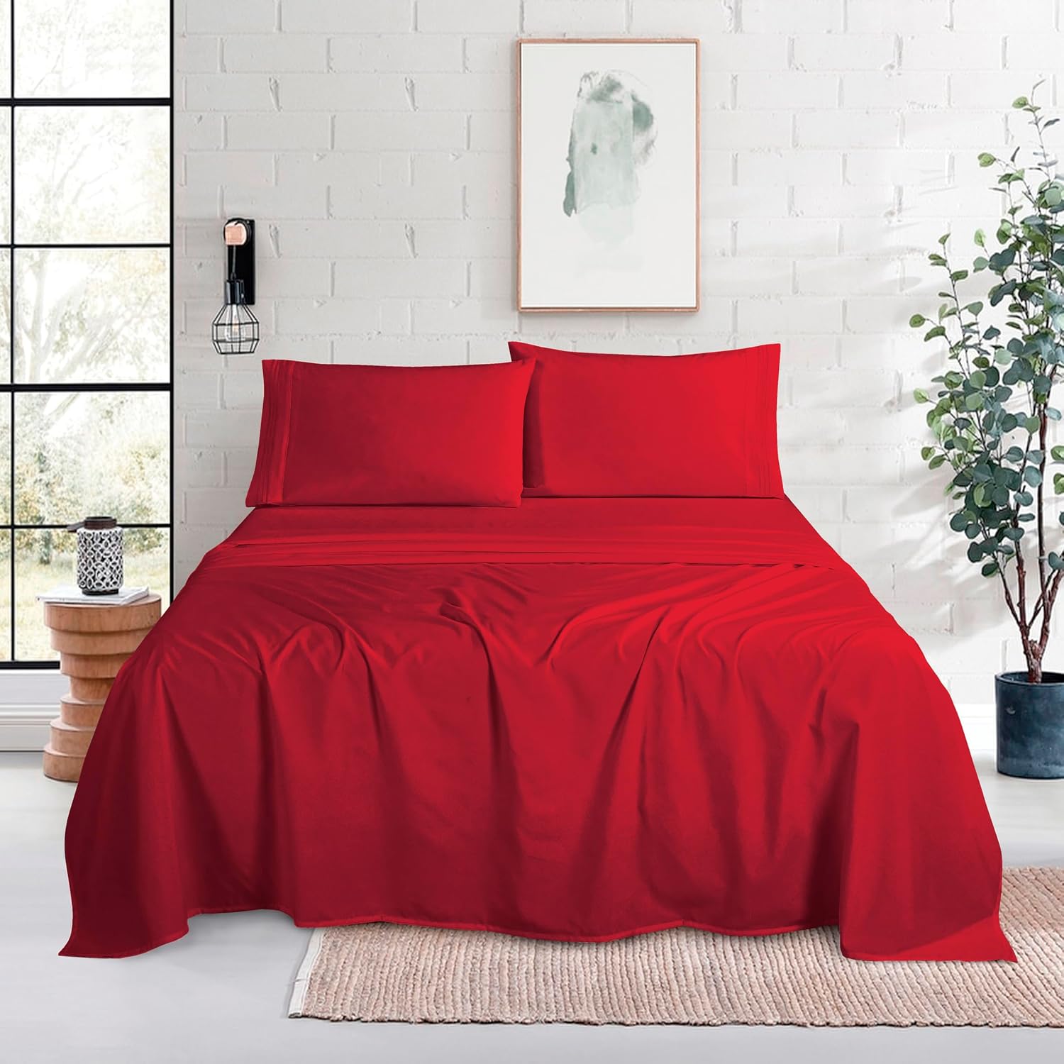 MocassiLuxuryBedding Mocassi Queen Size 4-Piece Bed Sheet Set - 1800 Hotel Quality Microfiber 18-24 Inches Extra Deep Pocket Fitted Sheet-…