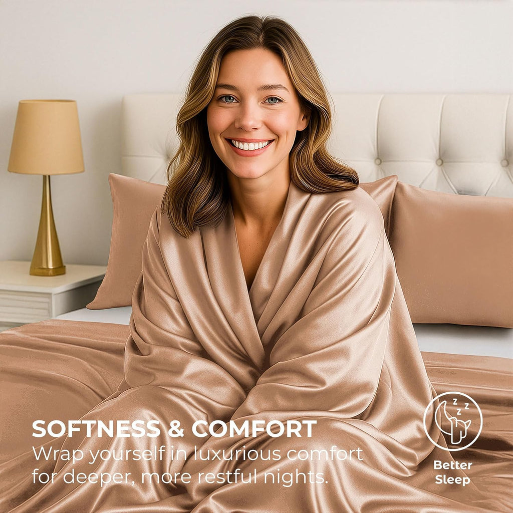 PureBedding Satin Sheets Twin [3-Piece, Rose Gold] Hotel Luxury Silky Bed Sheets - Extra Soft 1800 Microfiber Sheet Set, Wrinkle, Fade, Sta…