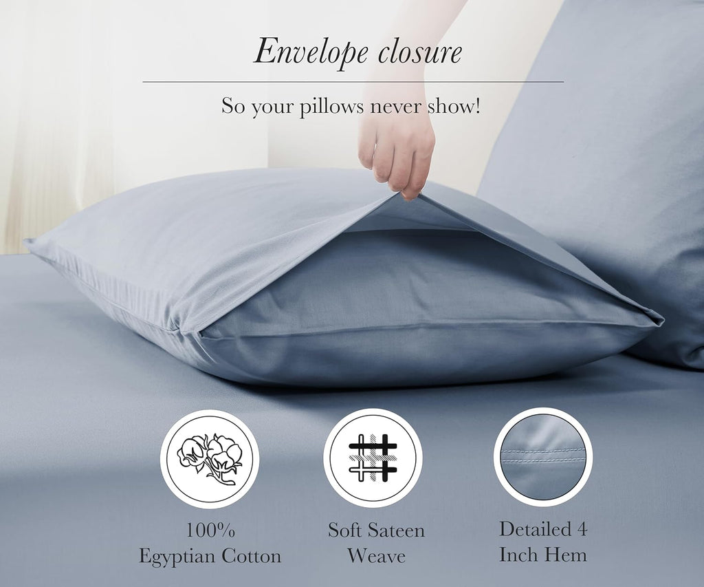 CaliforniaDesignDen 100% Egyptian Cotton Pillowcase King Set of 2, Hotel Quality Pillow Cases, Sateen Weave, Soft and Breathable King Size…