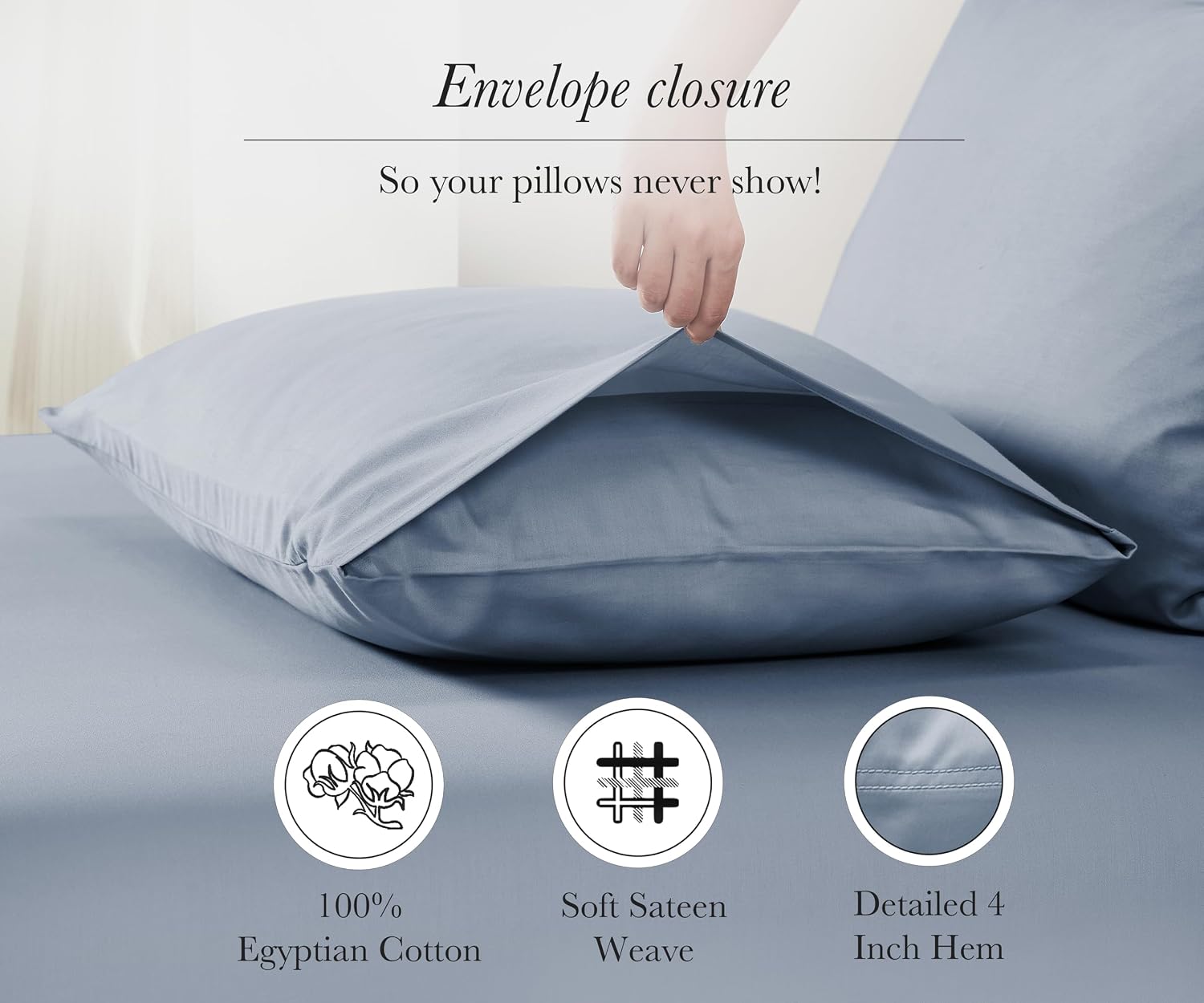 CaliforniaDesignDen California Design Den 100% Egyptian Cotton Pillow Cases Queen Size Set of 2 - Soft and Breathable Sateen, Fits Standard…