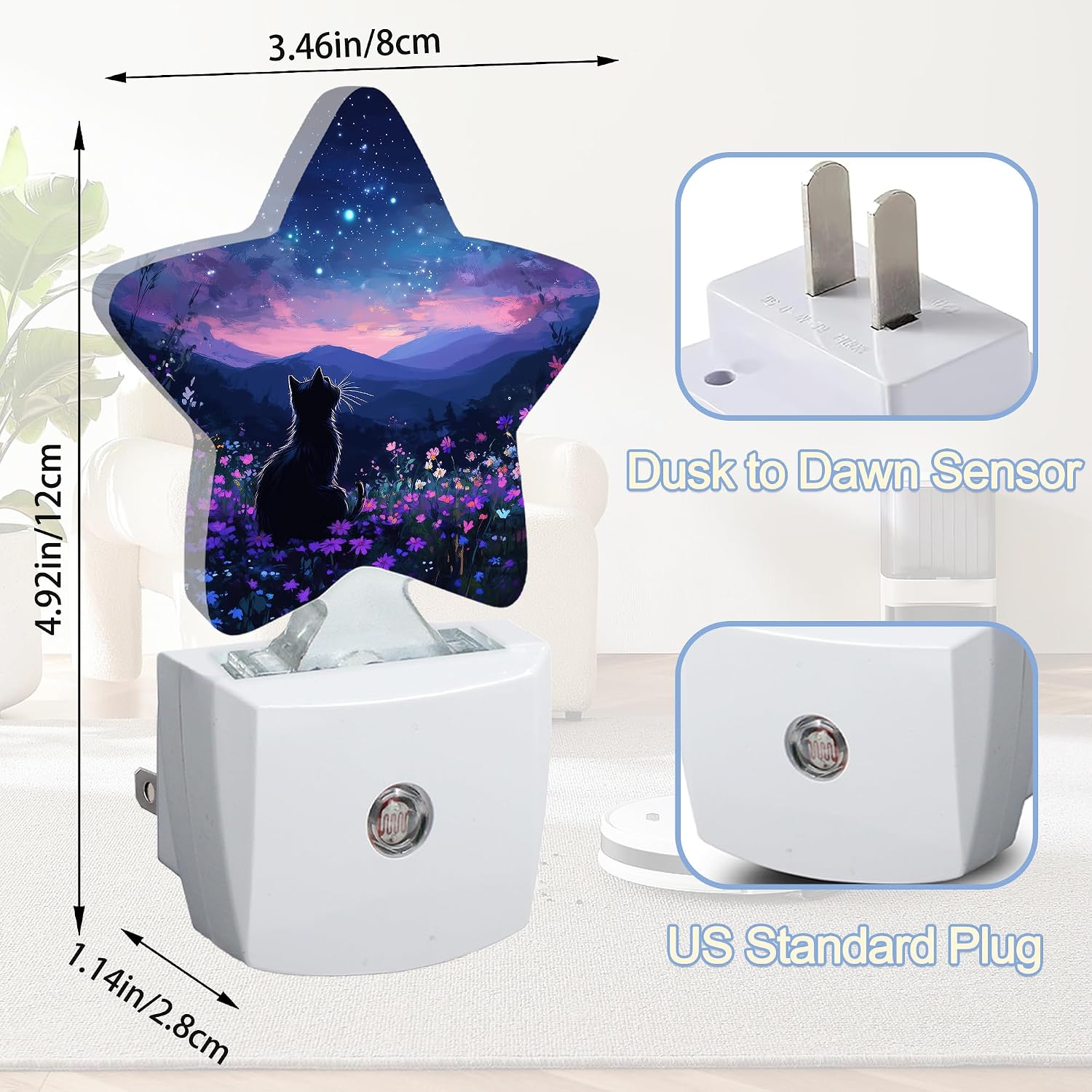 Snowmolle Cat Flowers Night Light, Mountain Starry Sky Plug-in Star Night Lights with Dusk-to-Dawn Sensor for Bedroom, Bathroom, Living Room S…