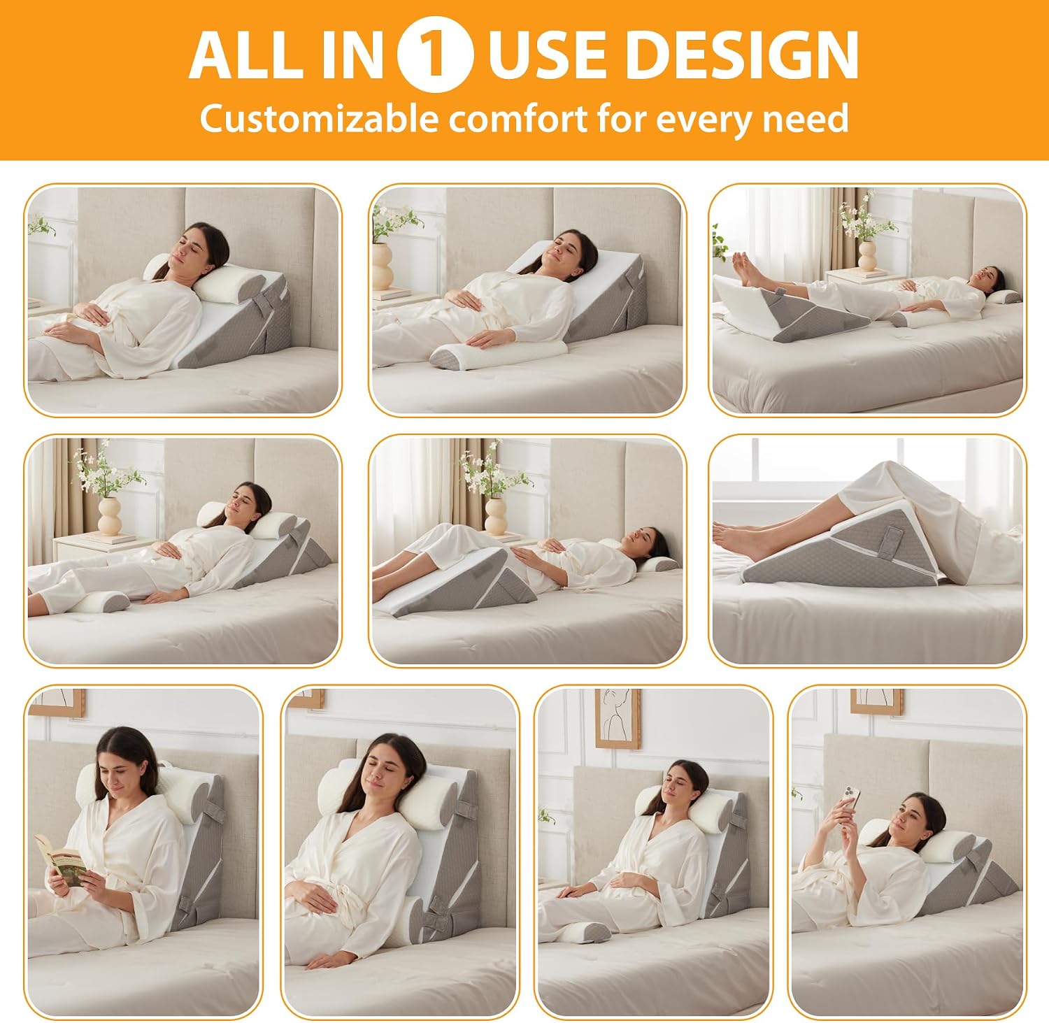 Ruqmuis 4PCS Wedge Pillow Set for After Surgery, Adjustable 9&12 Inch Bed Wedge Pillow for Sleeping, Incline Pillow Wedge for Headboard, Po…