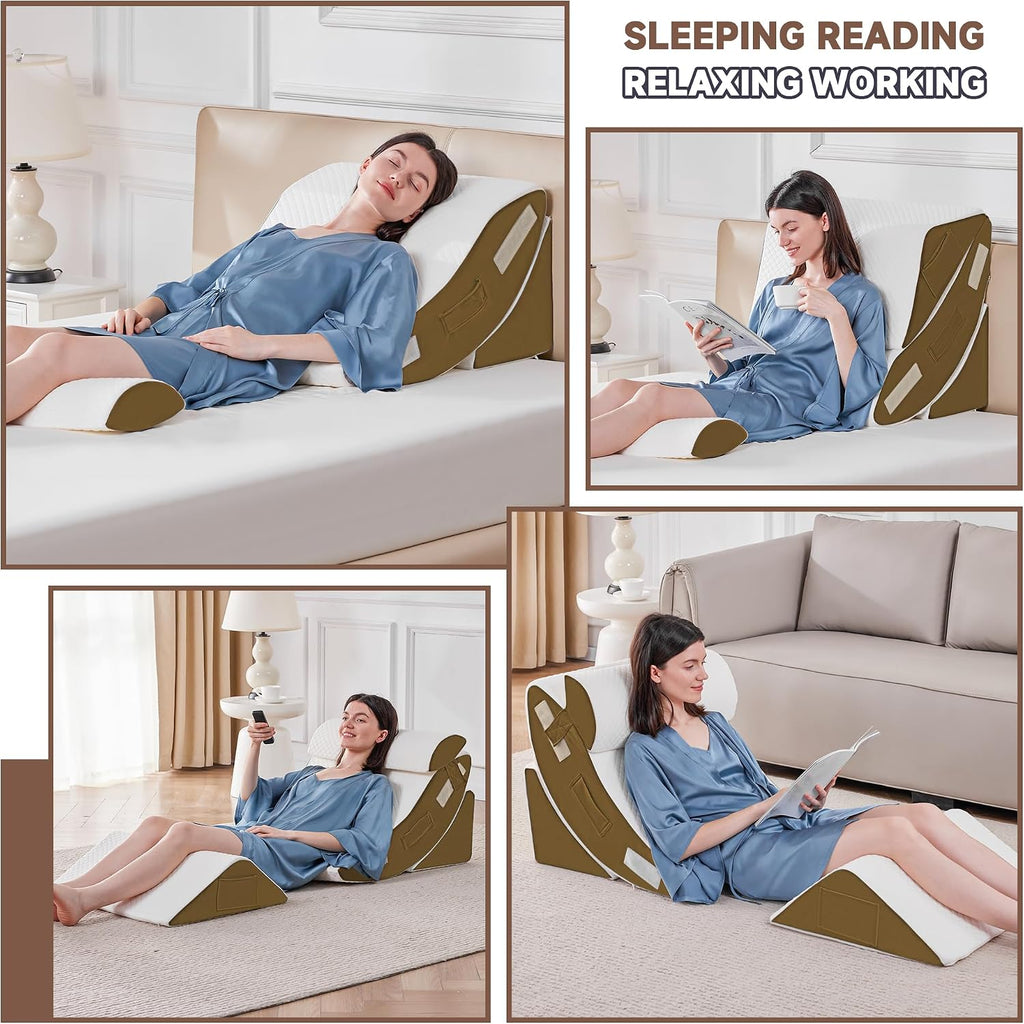 Yojoker 4PCS Orthopedic Bed Wedge Pillow Set for Sleeping, Post Surgery Foam Pillow for Body, Back and Leg, Triangle Adjustable Support Pi…