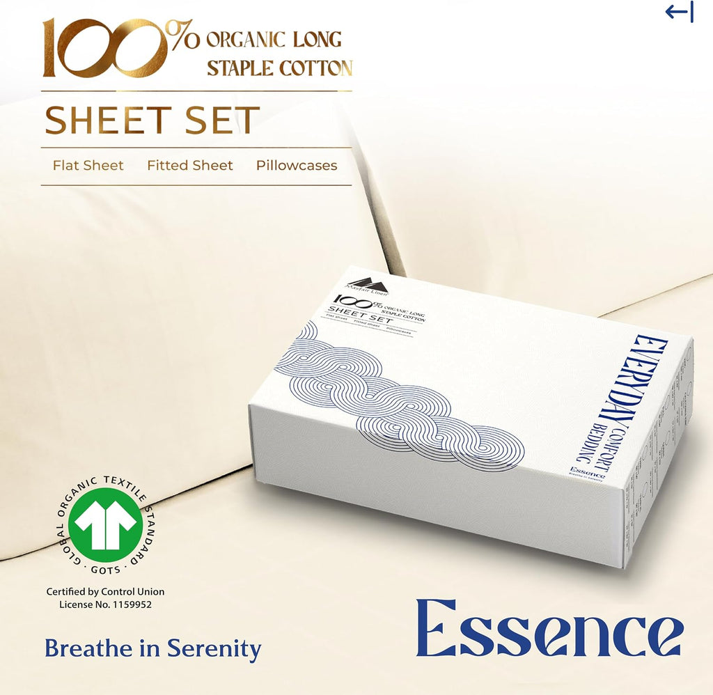 Mayfair Linen 100% Organic Cotton Sheets California King Size - 4 PC Organic Cotton Cal King Size Percale Weave Sheet Set, Soft, Cooling…
