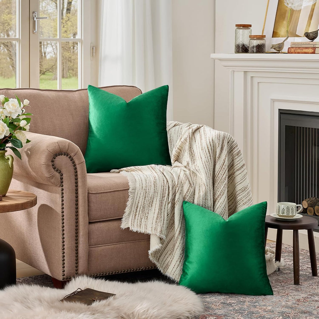 GIGIZAZAFocusingonhomedecoration GIGIZAZA Decorative Throw Pillow Covers 26x26, Set of 2 Forest Green Square Couch Pillow Covers, Velvet Sofa…