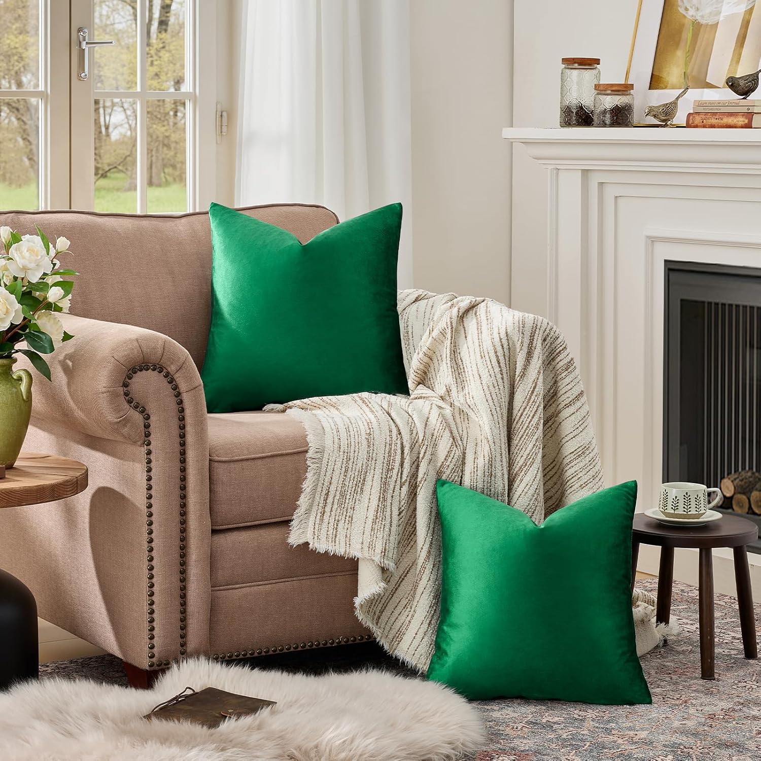 GIGIZAZAFocusingonhomedecoration GIGIZAZA Decorative Throw Pillow Covers 26x26, Set of 2 Forest Green Square Couch Pillow Covers, Velvet Sofa…