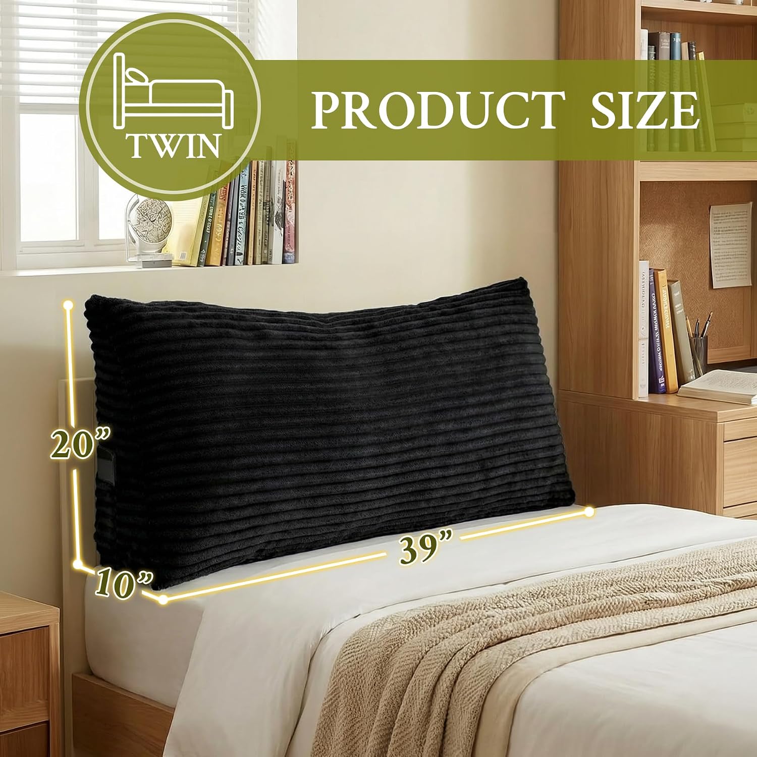 Zonamat Headboard Pillow Twin, Headboard Wedge Pillow, Back Rest Pillows for Sitting, Reading, Working, Triangle Pillow with Removable Cove…