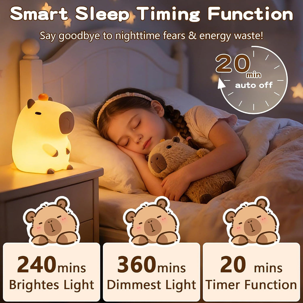 FAMIDUO-BrightenYourLife FAMIDUO Capybara Night Light, Long-Lasting Silicone Squishy Lamp, Cute Animal Nursery Light with 20-Min Timer, Dim…