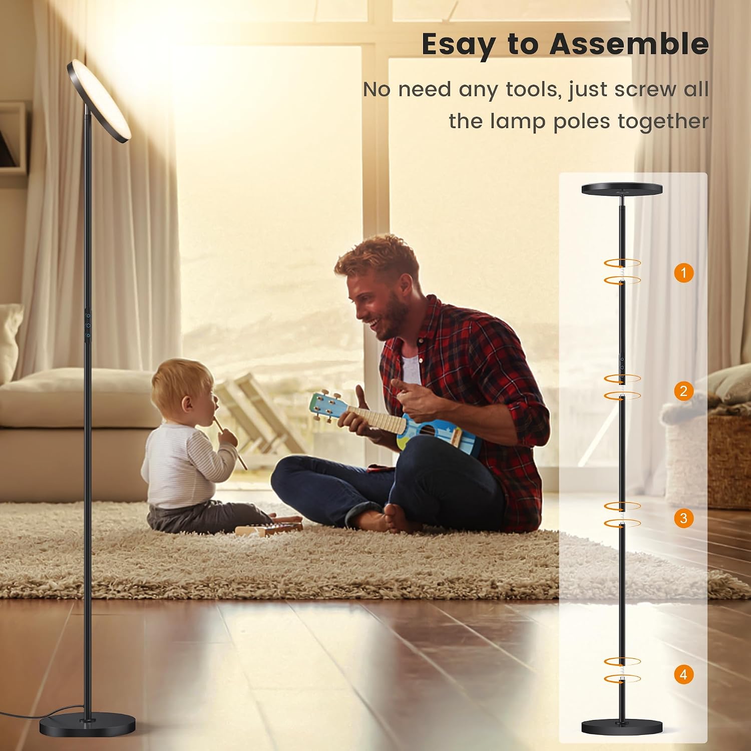 Bright Floor Lamp, 36W 3500LM Standing LED Lamp with Remote, Dimmable Torchiere Tall Lights 2700K Warm White to 6500K Cool White, Night…