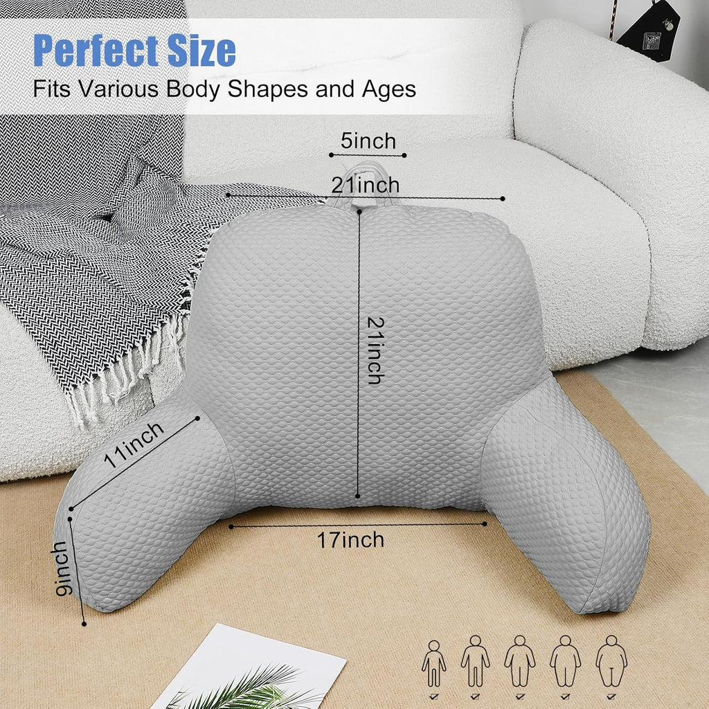 Reading Pillow, Ice Silk Bean Back Support Pillow for Bed Sitting Up, Large Bed Rest Pillow with Arms for Adults, Back Support Pillow for…