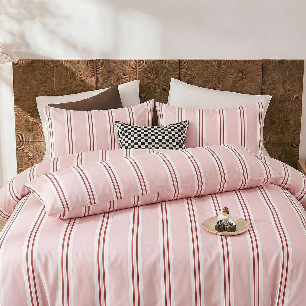 Merryword Standard Size Pillowcases, 100% Cotton Pillow Cases, Pink Striped Pillowcases, Soft Breathable Ribbon Stripe Pillow Covers, Set o…