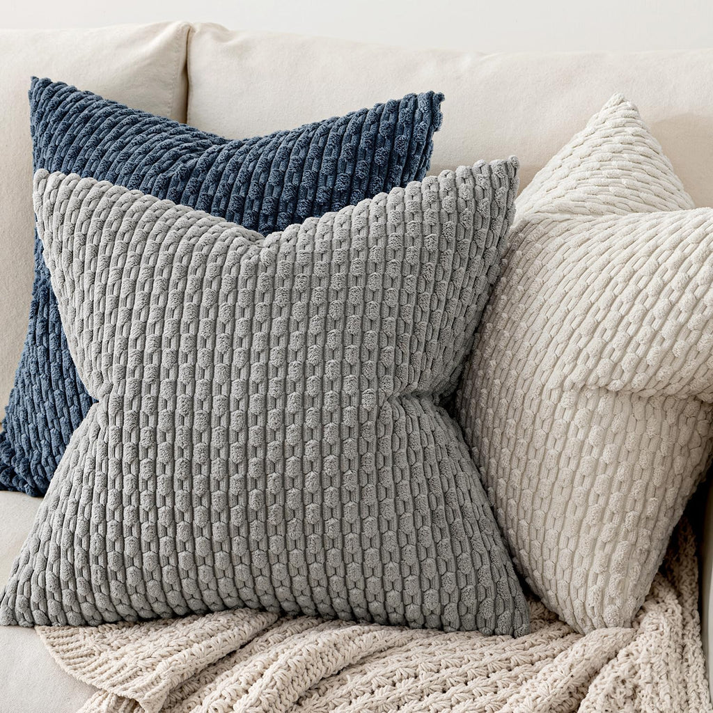Miulee Pack of 2 Decorative Throw Pillow Covers 24x24 Inch Soft Boho Striped Textured Corduroy Pillow Covers Modern Farmhouse Home Decor fo…