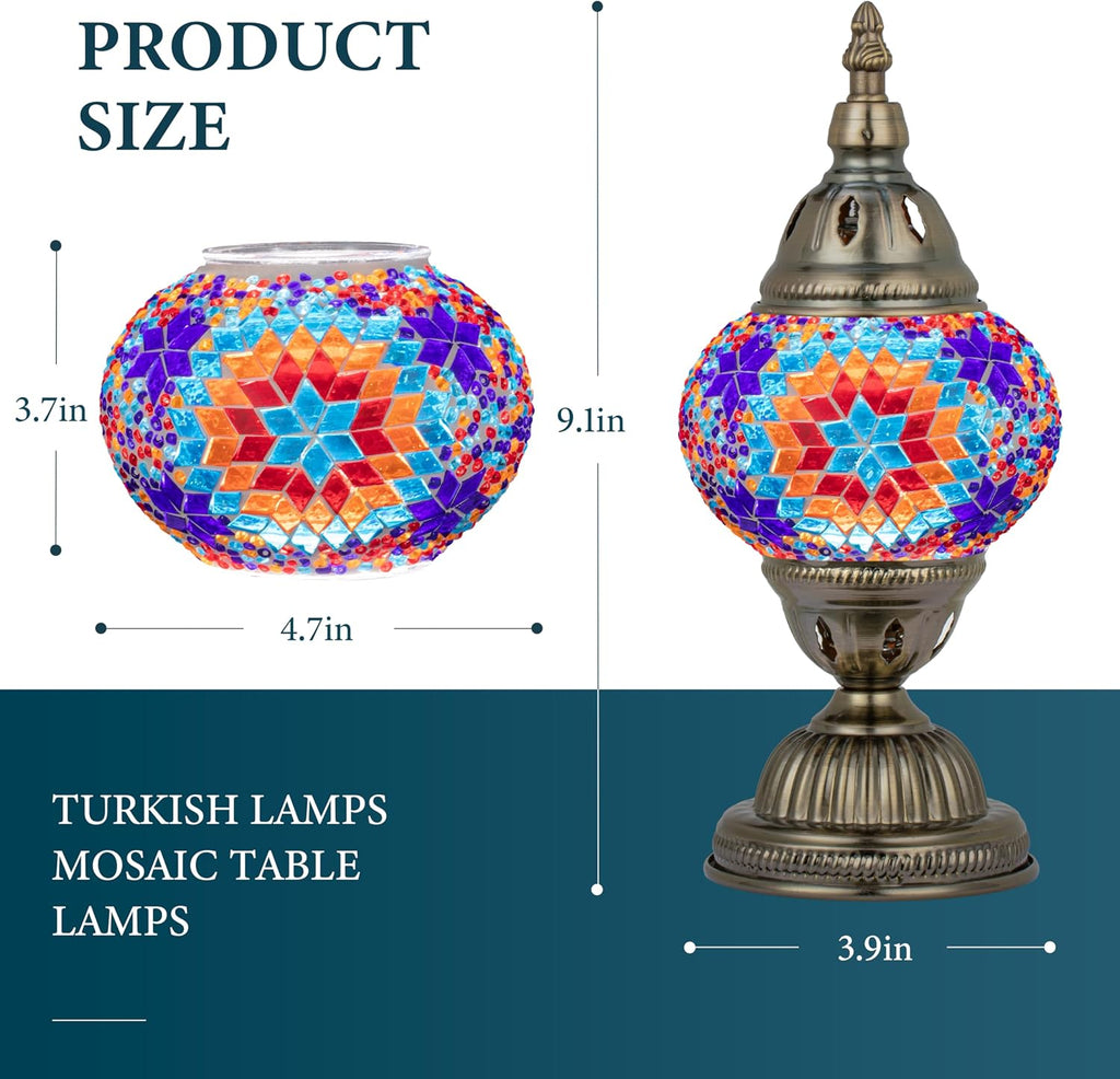 Marrakech Stained Glass Lamp Moroccan Lamps with Tiffany Style, Handmade Turkish Mosaic Lamps with Bronze Base Including LED Bulb for…