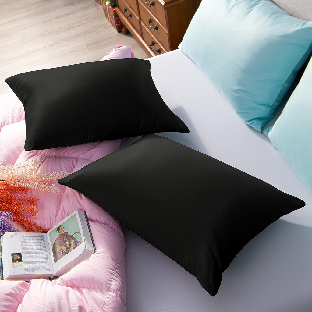 Ntbay Zippered Satin Pillow Cases for Hair and Skin, Luxury King Hidden Zipper Pillowcases Set of 2, 20x36 Inches, Black 36 Inches Black