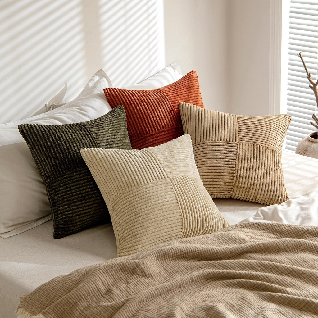 Miulee Rust-Olive Green Decorative Throw Pillow Covers 16x16 Inch Set of 4 Boho Color-Clash Cushion Cases Farmhouse Pillow Cases Corduroy S…
