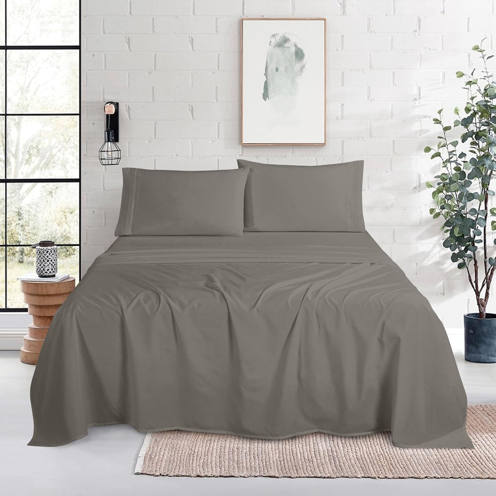 MocassiLuxuryBedding Mocassi Cal King Size 4-Piece Bed Sheet Set - 1800 Hotel Quality Microfiber 18-24 Inches Extra Deep Pocket Fitted Shee…