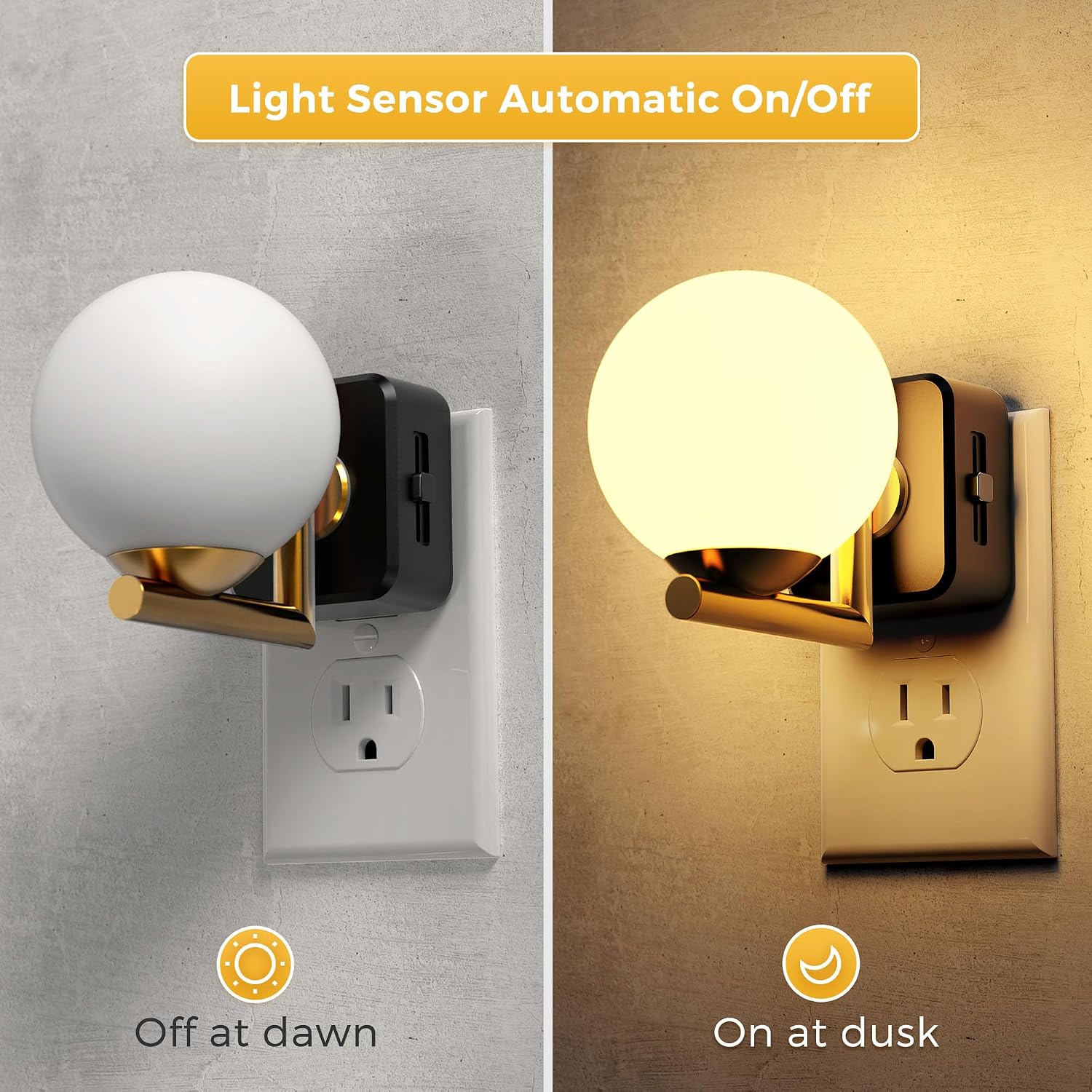 L LOHAS LED Night Lights Plug Into Wall 2 Pack, Dusk to Dawn Sensor, 3000K Nightlight, 0-100LM Adjustable Brightness, Plug in Night Light…