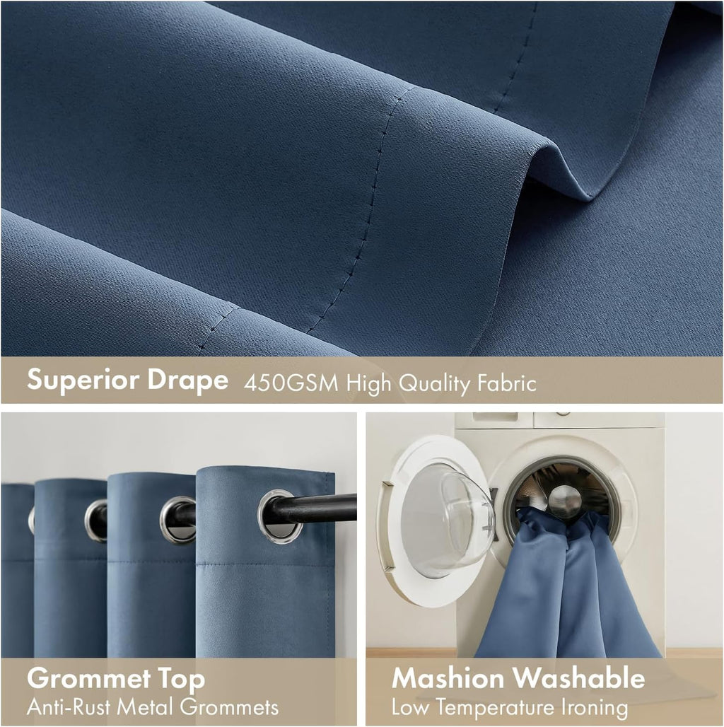 Miulee Stone Blue 100% Blackout Curtains for Bedroom 54 Inch Length, 2 Thick Layers Thermal Insulated Short Window Curtains with Black Line…