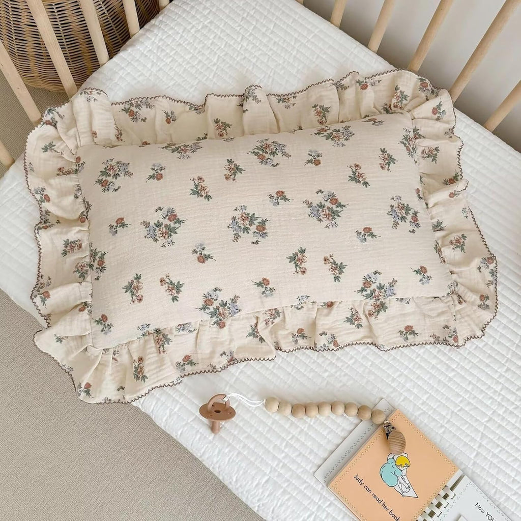 BuLuTu 2 Layers Muslin Toddler Pillowcases Fits for Crib Cot Cradle, Cotton Floral Pillow Cases for 1 2 3 4 5 6 Years Old Girls Boys…