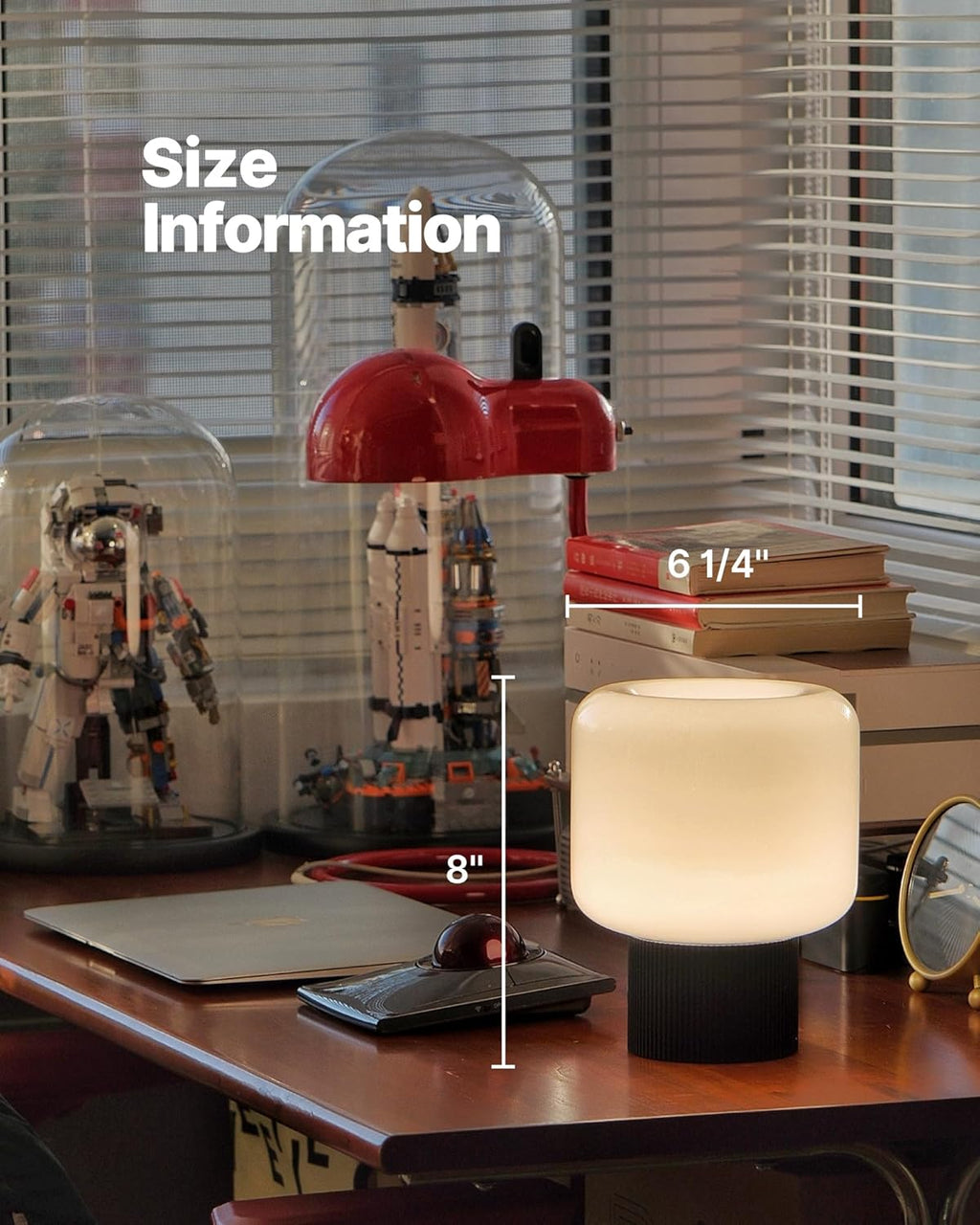 MAGCHARM Halo Mushroom Lamp, 5W Cute Cordless Rechargeable Table Lamp with Glass Shade, 3 Color Temps LED Dimmable Ambient Lighting…