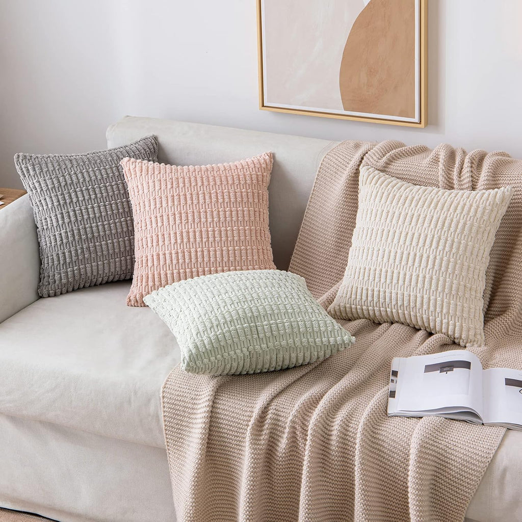 Miulee Pack of 2 Corduroy Decorative Euro Sham Throw Pillow Covers 22x22 Inch Soft Boho Striped Pillow Covers Modern Farmhouse Home Decor f…
