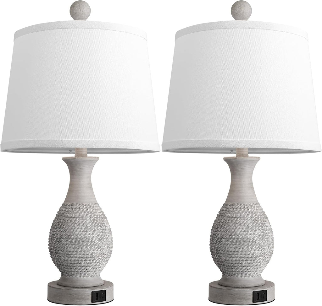 PARTPHONER Traditional Table Lamps Set of 2, Bedside Touch Lamp with USB C+A Charging Ports, Rustic Farmhouse Table Lamps for Living Room…