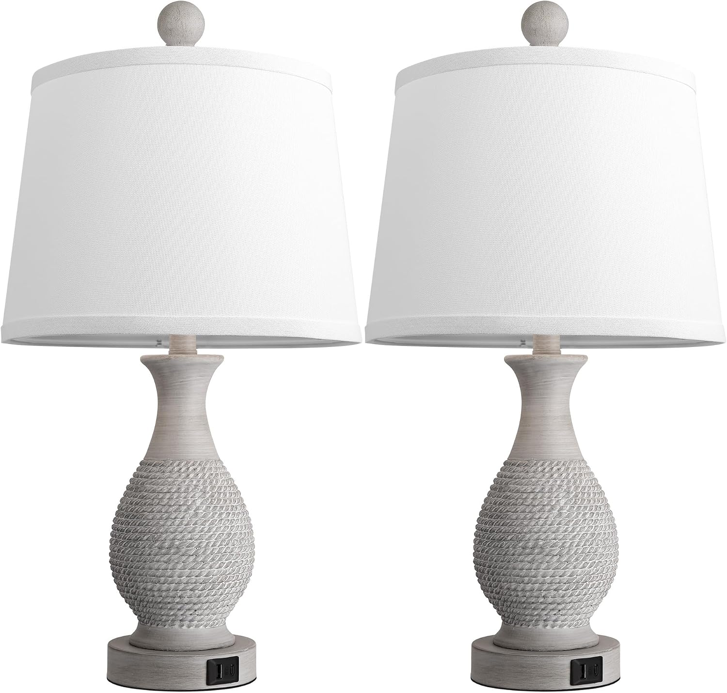 PARTPHONER Traditional Table Lamps Set of 2, Bedside Touch Lamp with USB C+A Charging Ports, Rustic Farmhouse Table Lamps for Living Room…