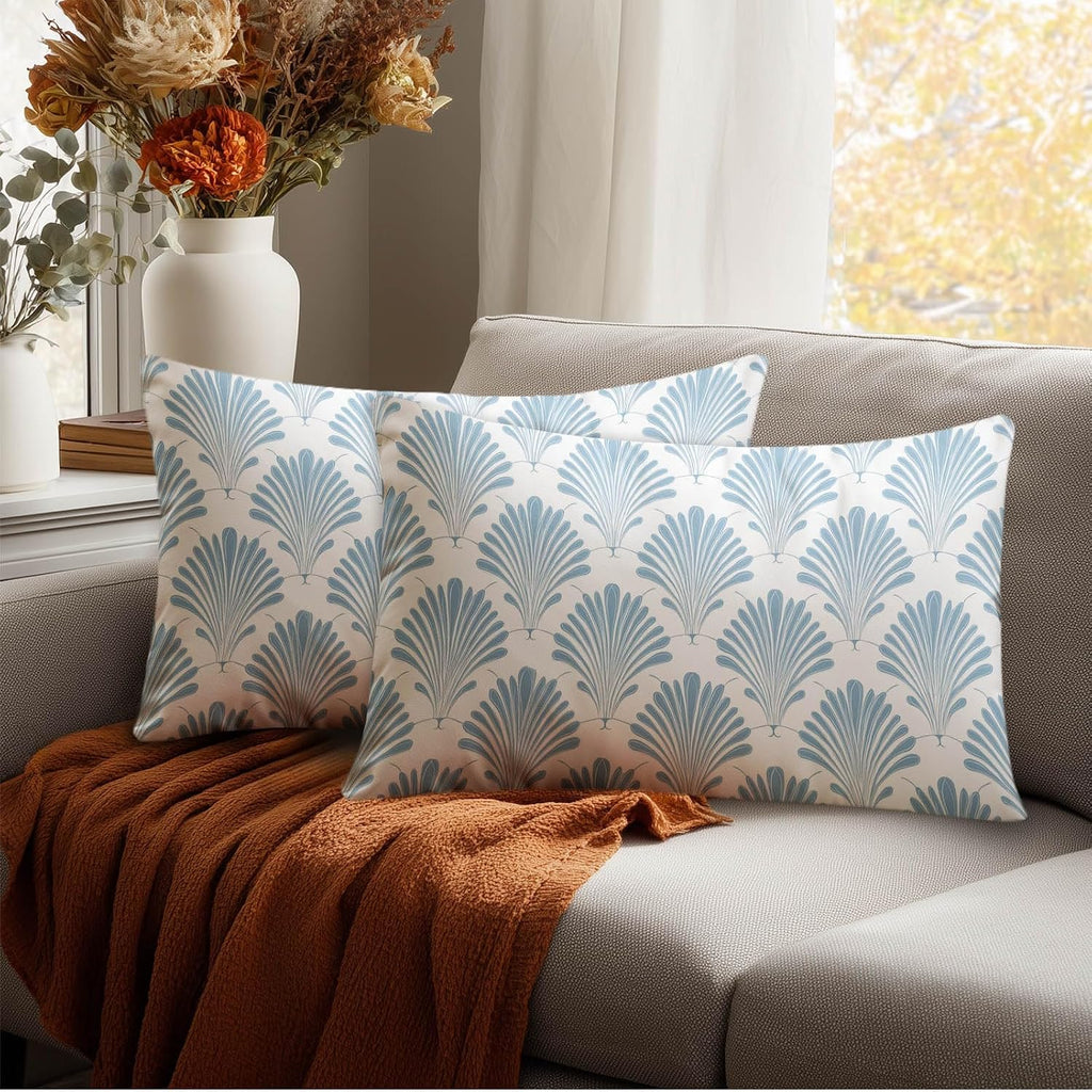 HOMETITUTE Pillow Covers Decorative Pack of 2 Satin 12x20 Inch Blue Fan Art Lumbar Throw Pillow Cases for Sofa Couch Living Room…