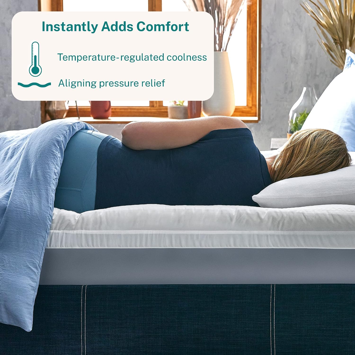 Sleep Innovations Cooling Comfort Gel Memory Foam Dual Layer Mattress Topper, 4 Inch, California King Size, Pillow Top Cover
