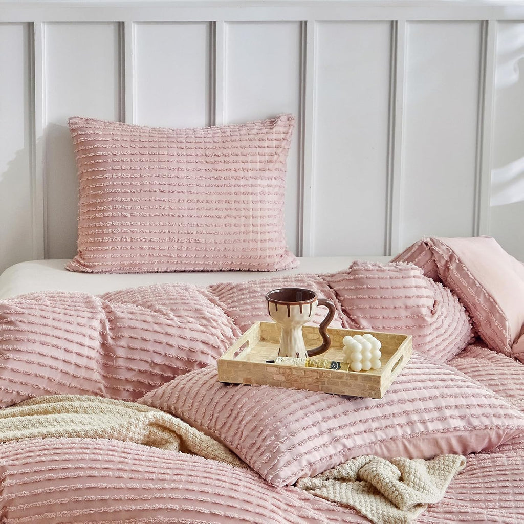 Warmdern Pink Pillow Covers King Pillow Cases Soft Microfiber Pillow Cases Set of 2 Boho Textured Pillowcase with Envelope Closure(Pink, Ki…
