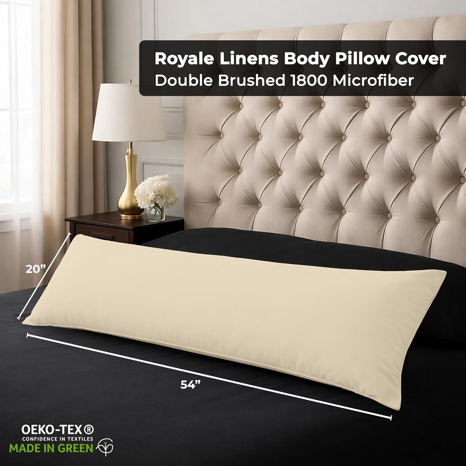 Royalelinens ROYALE LINENS Body Pillow Cover - Double Brushed 1800 Microfiber - 20"x54" with Hidden Zipper Closure - Wrinkle & Fade Resista…
