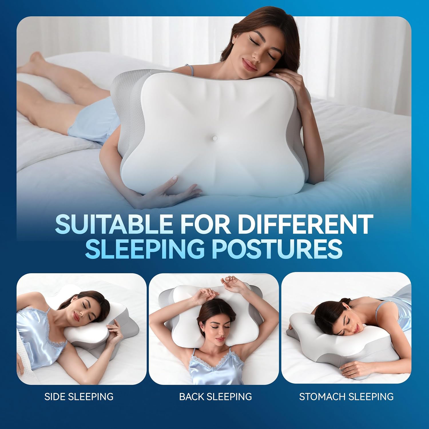 MOLBOX Cervical Neck Pillow for Neck Pain, Ergonomic Memory Foam for Side & Back Sleepers White