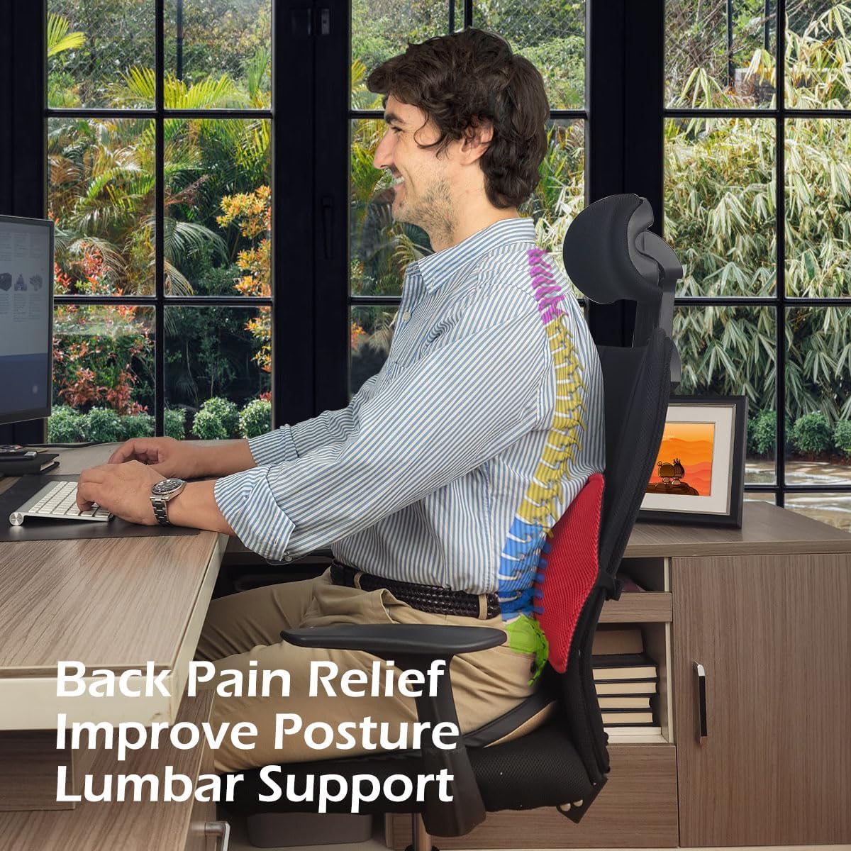 2Pack Inflatable Lumbar Support Pillow for Office Chair and Car Seat, Back Support Cushion with Air Pump for Reducing Lower Back Pain
