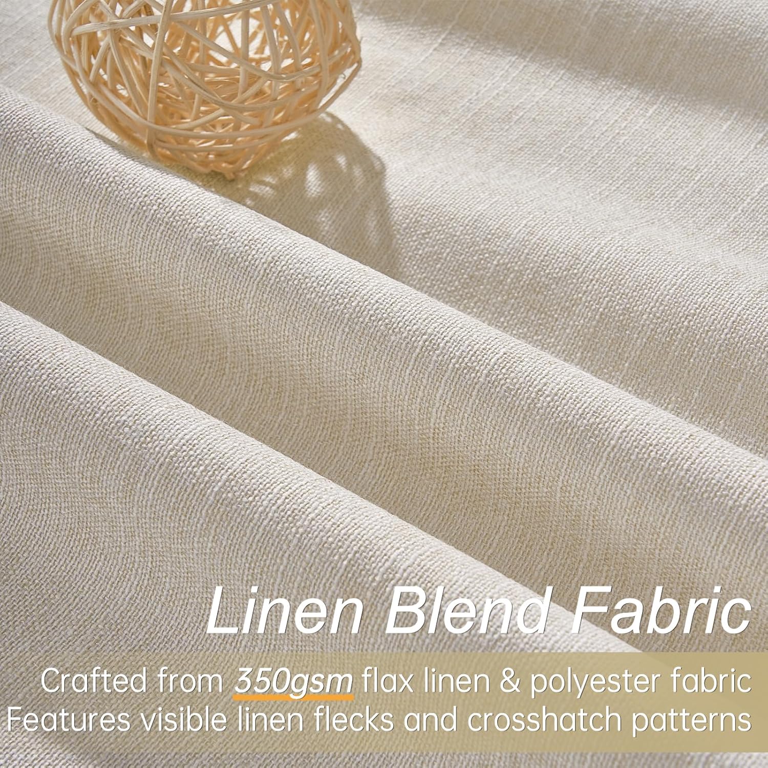 Topfinel Extra Long 132 Inch 100% Blackout Curtains for Livingroom Neutral Boho Linen Blend Farmhouse Curtain Drapes Sound Proof Drapes Pri…