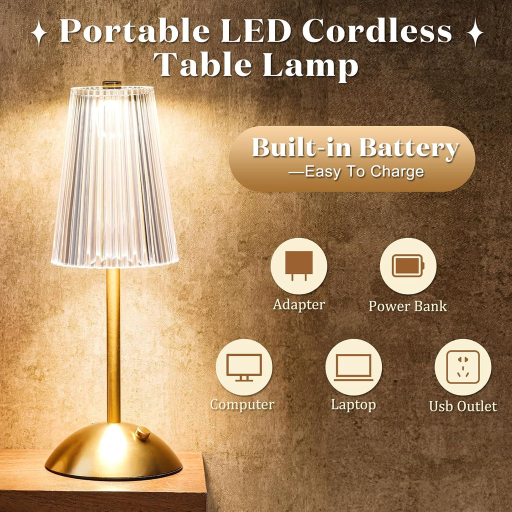 Liliful 2 Pcs Cordless Table Lamp Rechargeable Touch LED Small Gold Portable Battery Operated USB-c Desk Lamp 3 Color Dimmable for…