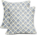 Blue Grey Gray Floral Block Print Pillow Covers 20x20 Inch Set of 2, Vintage Flower Pattern Decorative Throw Pillowcases Outdoor…