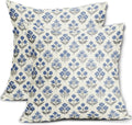 Blue Grey Gray Floral Block Print Pillow Covers 16x16 Inch Set of 2, Vintage Flower Pattern Decorative Throw Pillowcases Outdoor…