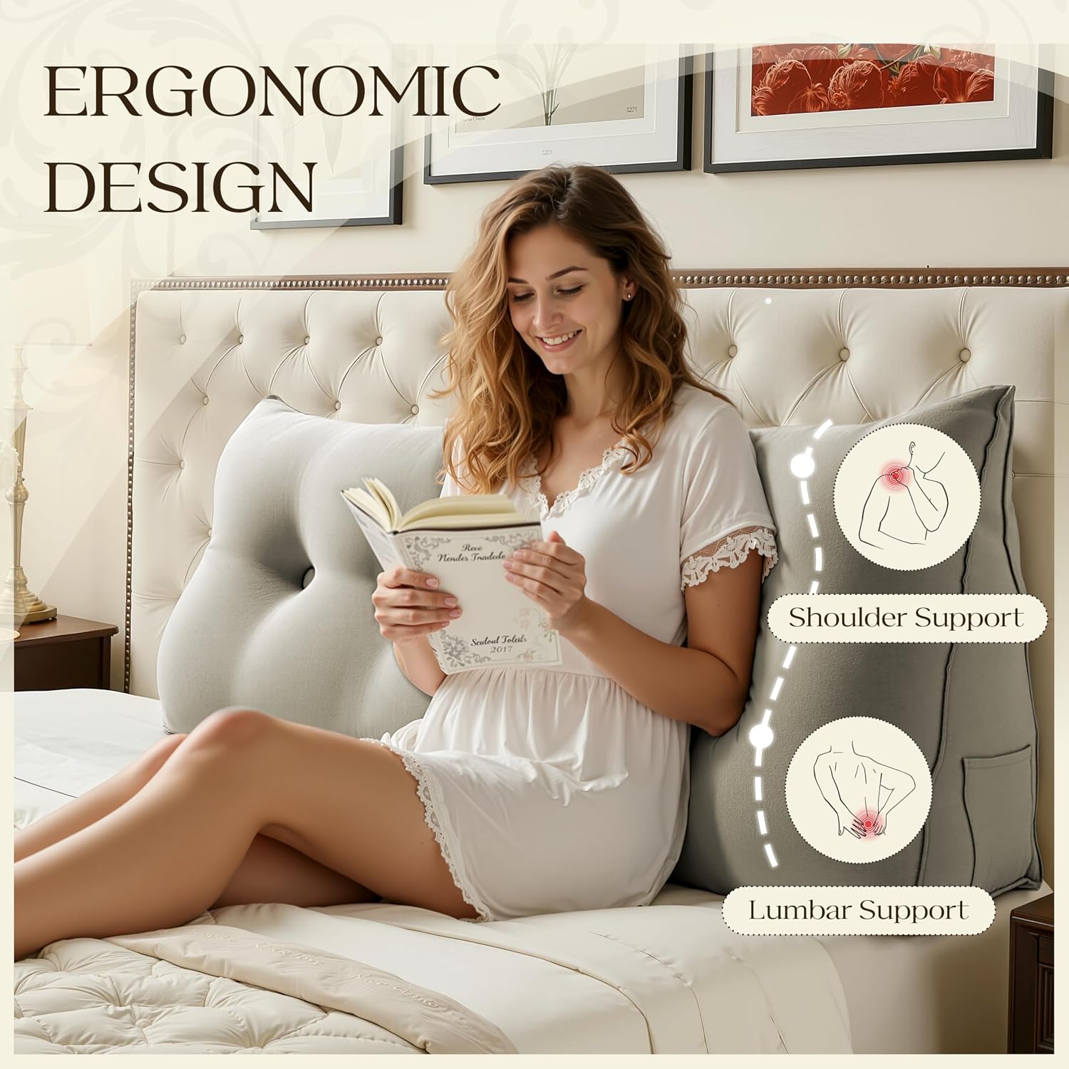 WOWMAX 80% Cotton & 20% Linen Blend Headboard Pillow – Full Size Reading Wedge Backrest for Bed, Handmade Firm Support Bolster Cushion…