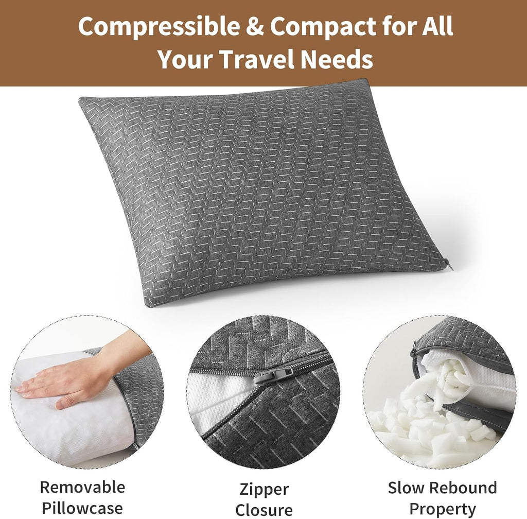 Small Shredded Memory Foam Pillow, Camping Pillow Travel Pillow - Compressible Medium Firm, Breathable Cover, Ideal Backpacking Hiking…