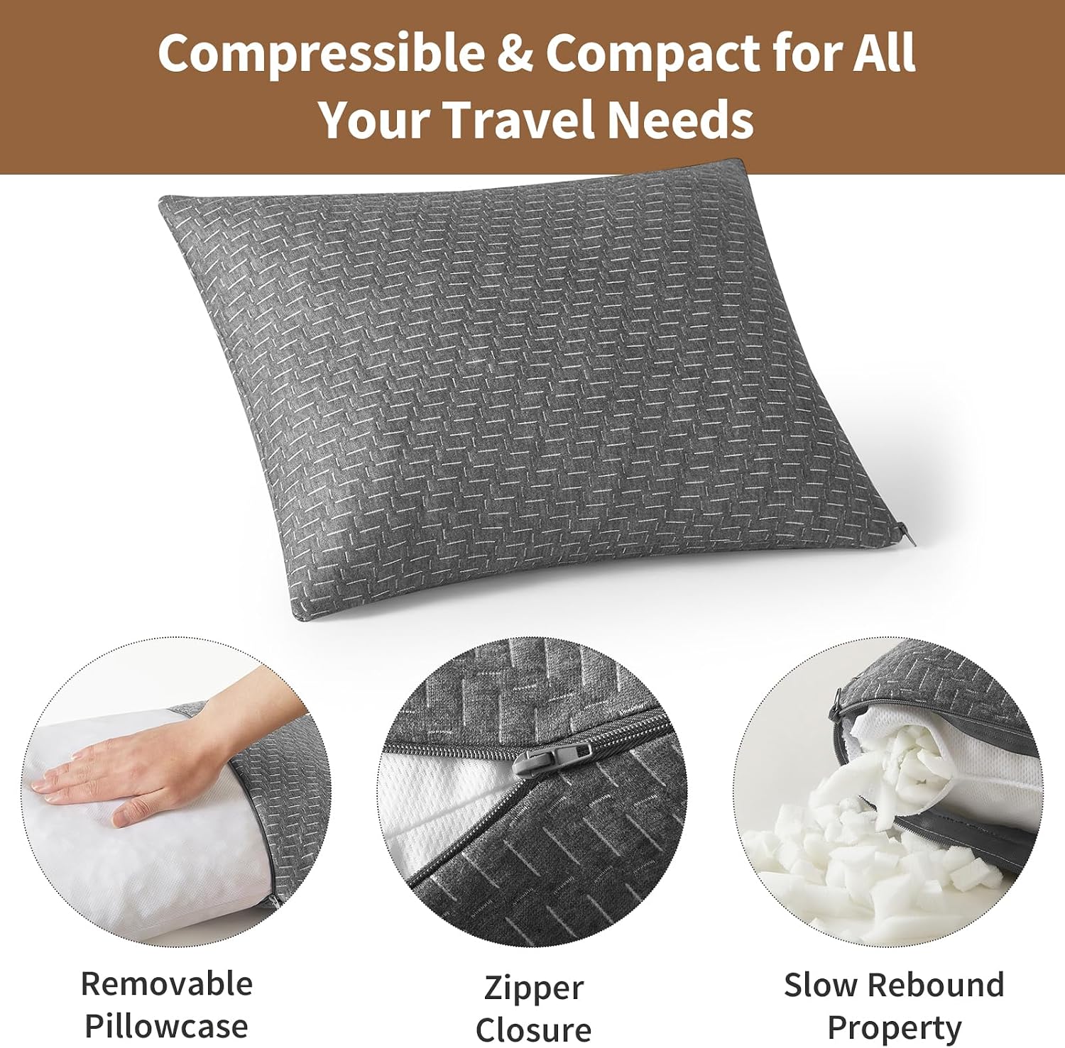 Small Shredded Memory Foam Pillow, Camping Pillow Travel Pillow - Compressible Medium Firm, Breathable Cover, Ideal Backpacking Hiking…