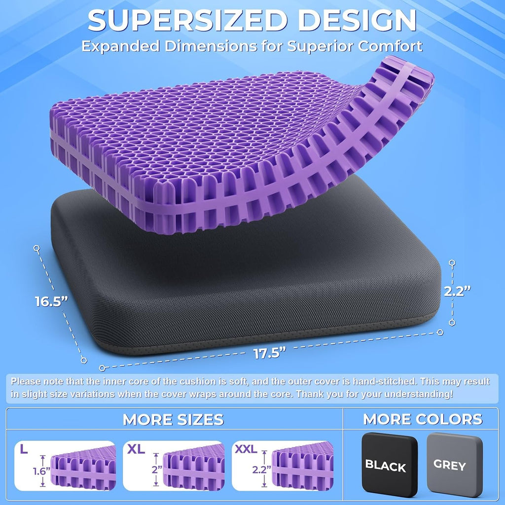 TushGuard Gel Seat Cushion for Long Sitting, Enlarged & Thickened Patent Design, Breathable Cooling for Office Chair, Soft Car Seat…