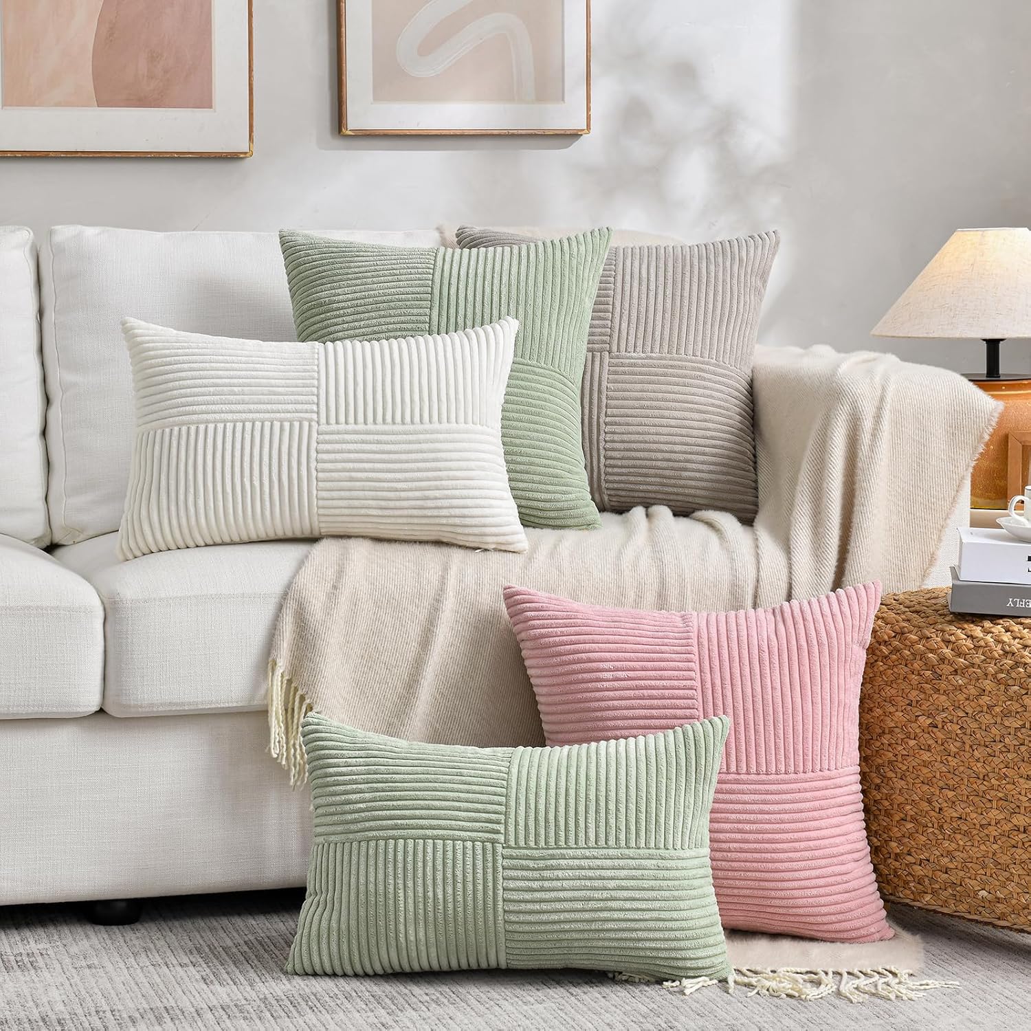 Fancy Homi 2 Packs Tan Decorative Throw Pillow Covers 20x20 Inch for Living Room Couch Bed Sofa, Farmhouse Boho Home Decor, Soft Corss…