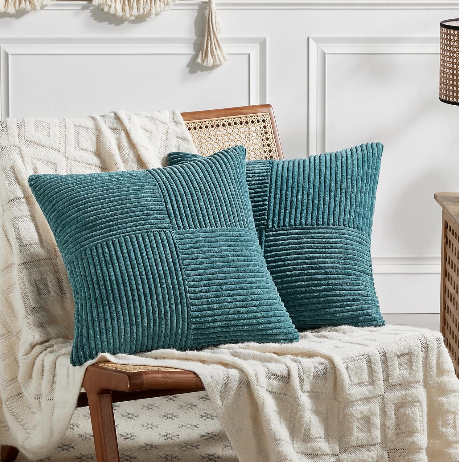 Fancy Homi 2 Packs Teal Decorative Throw Pillow Covers 18x18 Inch for Living Room Couch Bed Sofa, Rustic Farmhouse Boho Home Decor, Soft…