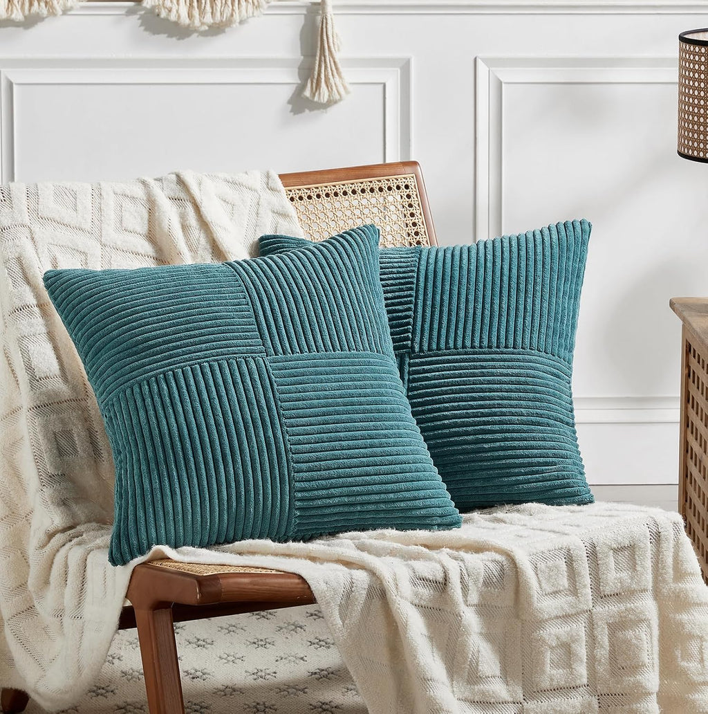 Fancy Homi 2 Packs Teal Decorative Throw Pillow Covers 16x16 Inch for Living Room Couch Bed Sofa, Rustic Farmhouse Boho Home Decor, Soft…