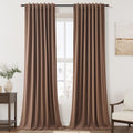 Nanspring Caramel Brown 100% Blackout Linen Curtains for Bedroom 96 Inches Long Back Tab Rod Pocket Thermal Insulated Vintage Black Black O…