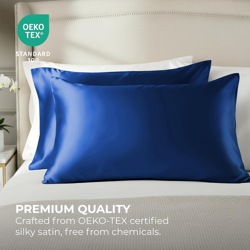 PureBedding Pure Bedding Satin Pillowcase 2 Pack - King Size (20"x40", Navy) - Silky Pillow Cases for Hair and Skin - Satin Pillow Covers w…