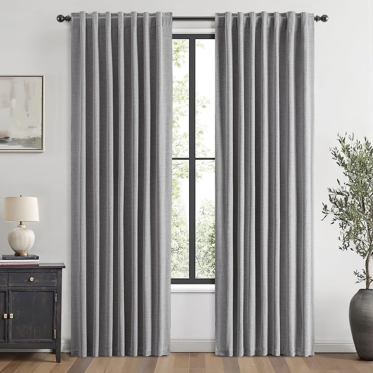 Miulee 100% Blackout Linen Curtains for Bedroom, Glacier Gray Solid Luxury Decor Thermal Insulation Room Darkening Drapes for Living Room N…