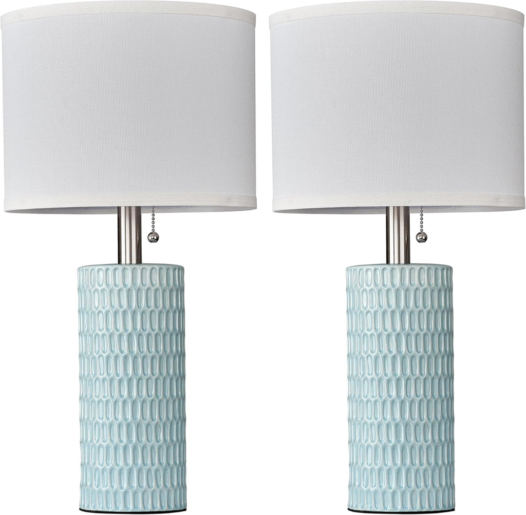 Reaketon Table Lamps for Living Room Set of 2, Ceramic Table Lamps for Bedroom, 20" Modern Lamps for Night Stands, Blue